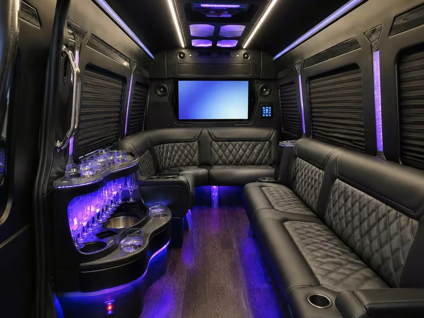 hinesville prom party buses with led lighting bluetooth sound and leather seating